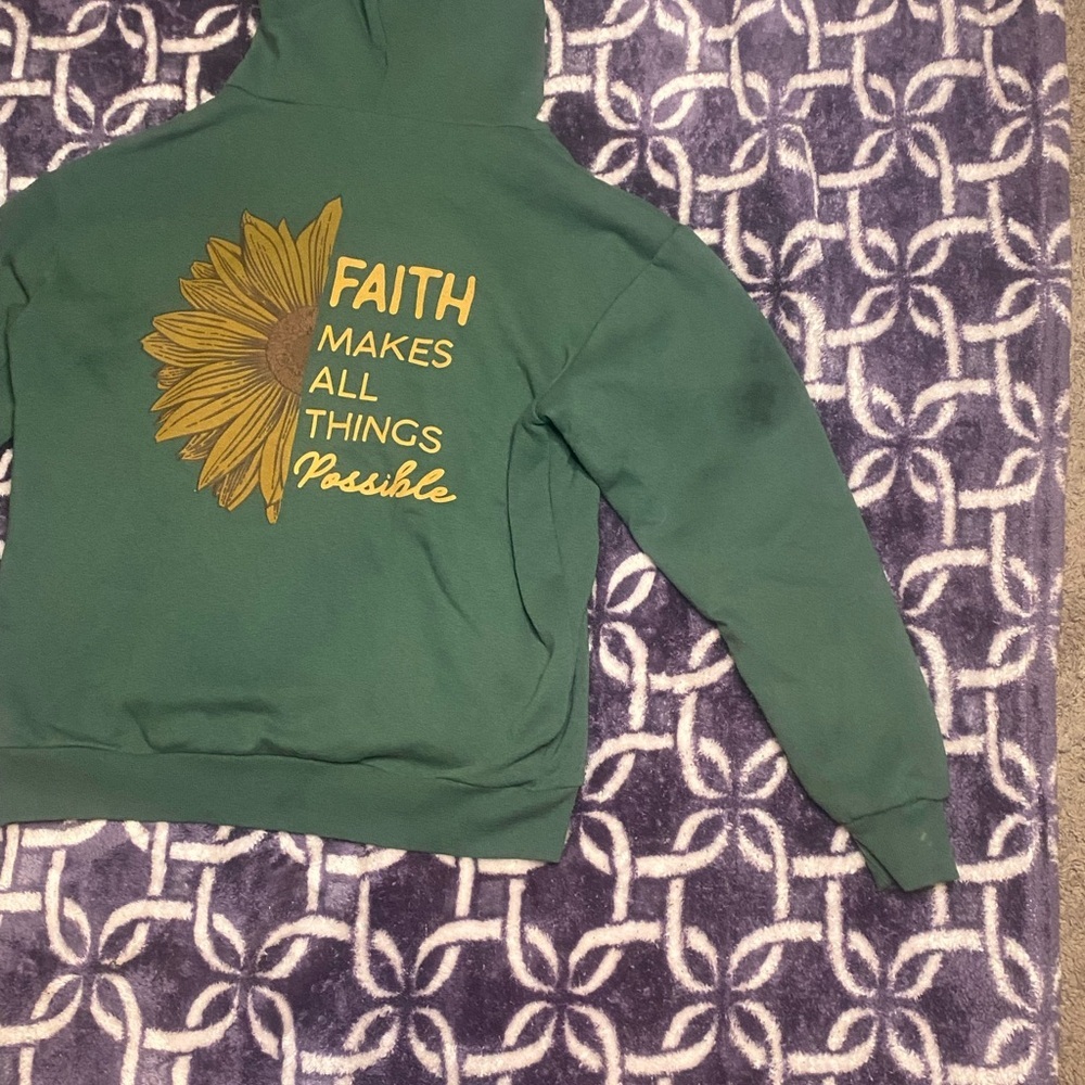 Green Faith Hoodie with Gold Embroidery - Picture 6 of 8